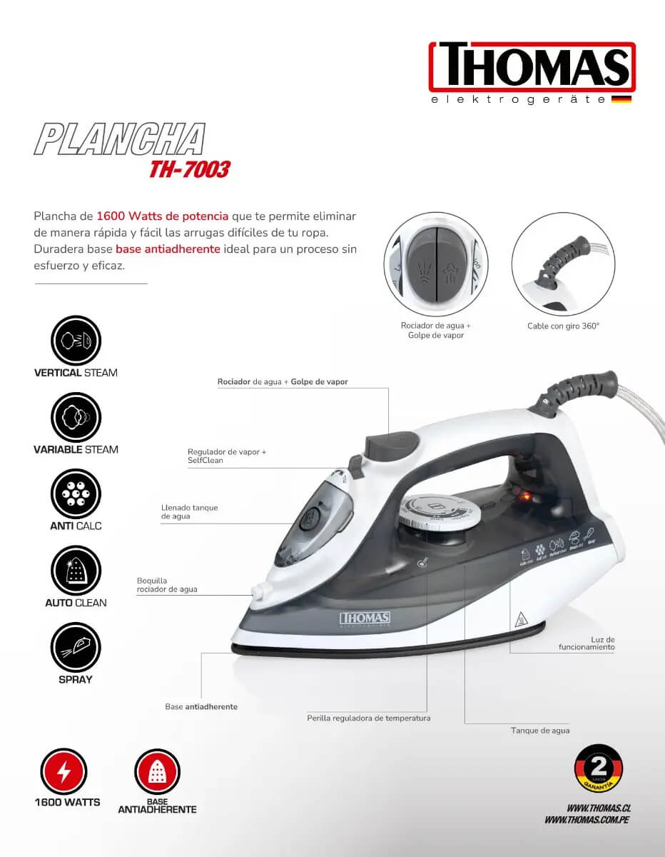 Plancha a vapor vertical Thomas TH-7003 - Imagen 2